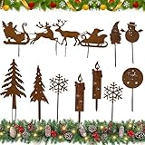 Garten Roststecker Metall Adventskranz Rost Dekostecker Winterwald Rost Gartendeko Stecker Rostoptik Gartenstecker Garten Metallstecker zum Advent Weihnachten Deko,Gartenstecker Weihnachten