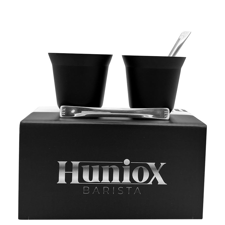 Huniox® 2 x 80 ml Caneca expressa, canecas de café pequenas, copos térmicos café, Coffee Cup - Canecas de metal - Chavenas café expresso - presente cafeteiras, caneca quebrável (ONYX, 80 ml)