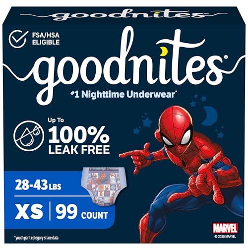 Image of Goodnites Nighttime Bedwetting Underwear, Boys' XS (28-43 lb.), 99 Ct (3 Packs of 33), Packaging May Vary