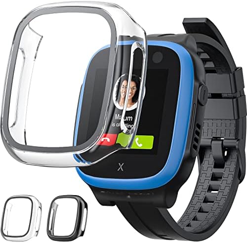 TiMOVO Case Compatible with Xplora X5 Play, 2-Pack Hard PC Case with Tempered Glass Screen Protector, Full-Coverage Anti Scratch Protective Watch Cover fit Xplora X5 Play Kids Smartwatch - Black/Clear