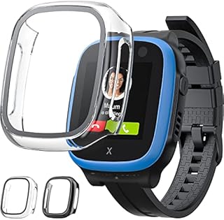 TiMOVO Case Compatible with Xplora X5 Play, 2-Pack Hard PC Case with Tempered Glass Screen Protector, Full-Coverage Anti Scratch Protective Watch Cover fit Xplora X5 Play Kids Smartwatch - Black/Clear