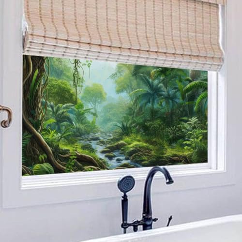 Vinilos para Cristales Árbol Tropical Verde Vinilo Adhesivo Cristal Translucido Vinilo Opaco para Ventanas Anti Sol Window Film Anti Mirada Pegatina Cristal Privacidad Dormitorio 40x60cm/1 Pcs