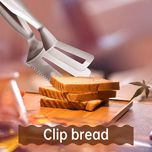 Steak Clamp Spatula Tongs Pizza Clamp 304 Stainless Slotted Double Spatula Multi-Function Food Flipping Spatula Tongs Clip with Tooth for Bread Eggs BBQ Hamburgers Patties Pancakes Kitchen Tongs