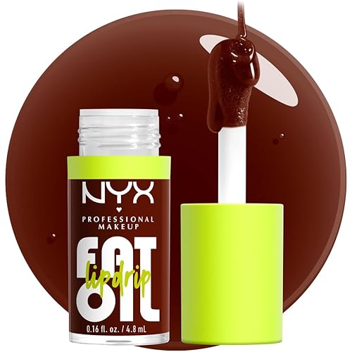 NYX PROFESSIONAL MAKEUP Fat Oil Lip Drip, Moisturizing Lip Oil Gloss, Vegan Tinted Formula, Up to 12 HR Hydration - Status Update (Rich Chocolate)