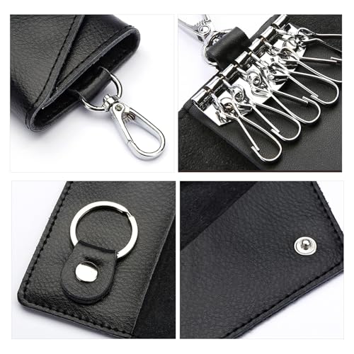 Leather Key Case Wallet, Keychain Key Holder with 6 Hanging Buckle Hooks Snap Unisex Coin Pouch Card Holder3
