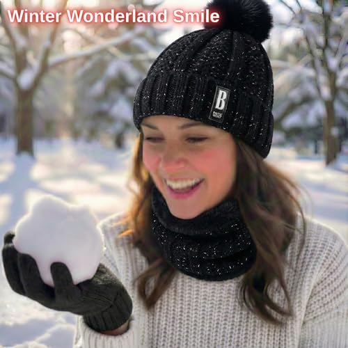 Image of Kraptick Women's Winter Beanie Cap and Scarf Set with Soft Fleece Lining, Thick Cable Knit Woolen Cap for Ladies & Neck Warmer for Extreme Cold Stylish Pom Pom Hat & Scarf Set -7