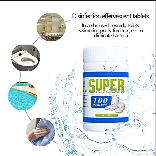 LONGFEI Pool Cleaning Tablets (100pcs/Bottle) Pool Decontaminant Opening Pool Stabilizer Long-Term Anti-Bacterial, White (White, 9.5 * 4.8CM)