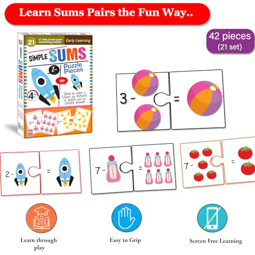 Image of Simple Math Sum Jigsaw Puzzle Connecting 2-Piece (Set of 21 pcs) for Kids, Childrens and Toddlers - Early Learning Educational Brain Booster with Fun and Engaging - Ages 4+