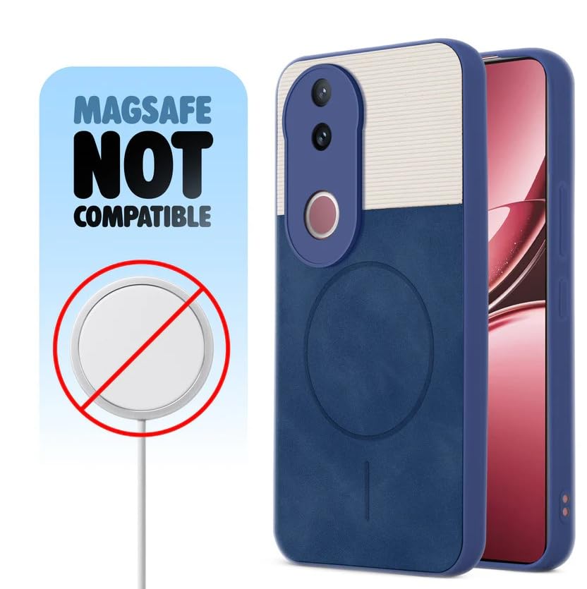 Image of Bintage CASE Mac Safe Design Hard Light Weight Back Case | Soft Border Camera Protect | Dual PU Leather Finish Back Cover Compatible for IQOO Z10R 5G - White & Blue