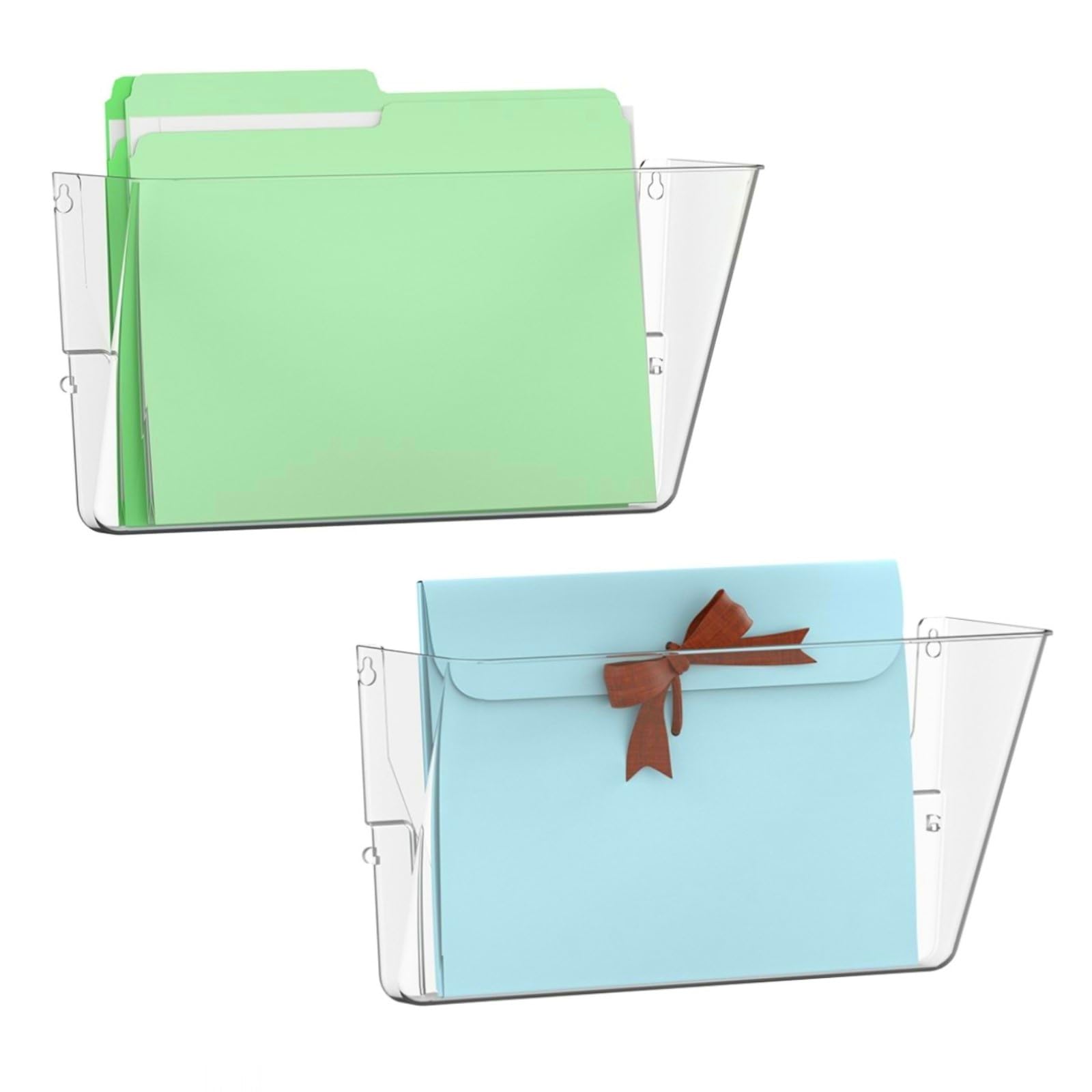 Gawerk 2 Pack Clear Single Pocket Wall File Holder Hanging Wall Organizer, Wall Mount Mails Magazines Organizer for Office and Home