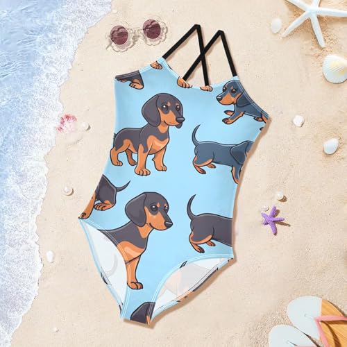 Image of Girls One Piece Swimsuits, Dachshund Seamless Pattern(2) Beach Bathing Suit Sport Halter Swimwear, 3T