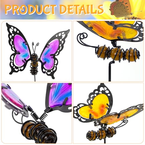 Butterfly Garden Stakes,Butterfly Kit Made of Glass and Metal,Colorful Butterflies Garden Decorations Can Make The Garden Full of Color and Vitality. (Yellow and Purple)