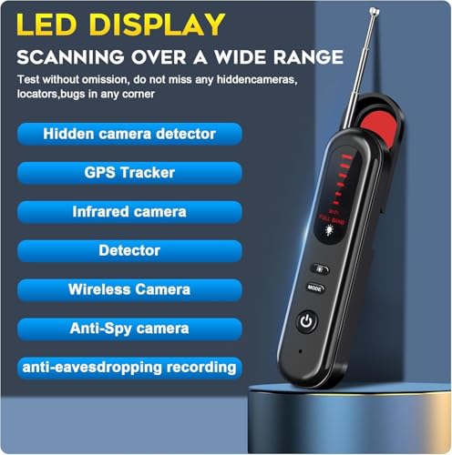 Image of Hidden Camera Detector Device- Pocket Sized Anti Spy Camera Detector, Listening Device GPS Tracker Detector, 5 Levels Sensitivity Adjustable 4 Professional Modes