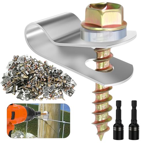 400 PCS T304 Stainless Steel Wire Fence Clips Fasteners Post Screw with Wire Fixer Agricultural Fencing Fence Wire Clamps for 4 6 8 10 and 12-16Gauge Wire Fencing Livestock Fencing Clips for Wood