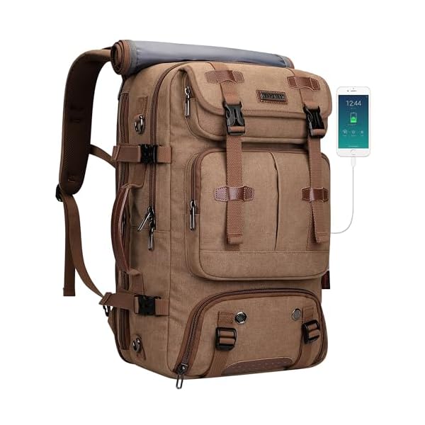 WITZMAN Travel Backpack for Men 40L Large Carry-on Airline Approved Convertible 3 in 1 laptop Bags Fit 16 inch(A8013 Brown)