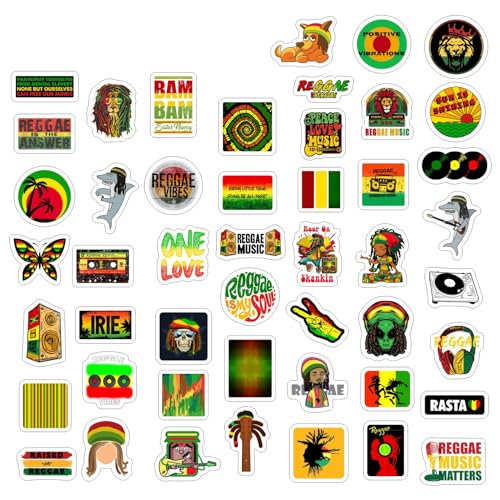 Image of 100Pcs Reggae Stickers - Rasta Stickers, Jamaica Inspired Vinyl Decals - Waterproof Aesthetic Stickers for Laptops, Water Bottles, Guitars, Journals - Gifts for Reggae Music Lovers