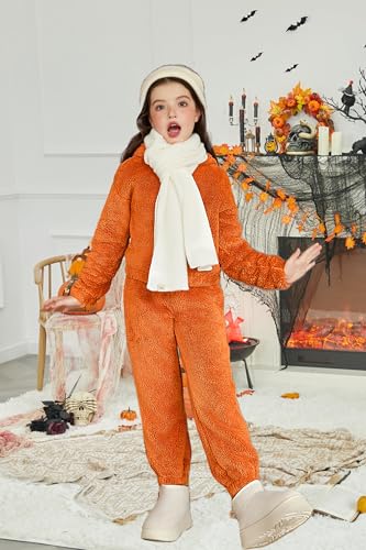 Image of Arshiner Girls 2 Piece Outfits Sweatsuit Fuzzy Long Sleeve Bear Ear Hoodie Sweatshirt and Sweatpant Kids Clothing Sets
