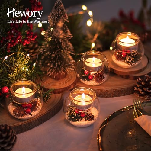 Hewory Christmas Tealight Candle Holders: Glass Tea Light Candle Holder Set Of 6, Ball Candl Holders With Red Berry And Pinecone, Christmas Table Decorations For Dinner Holiday Party Fireplace Mantle thumb #3