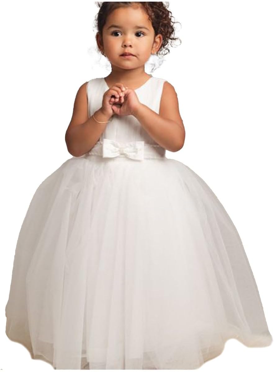 Girls Christening Dress with Pleated Bodice & Bow – Lux Baptism Outfit