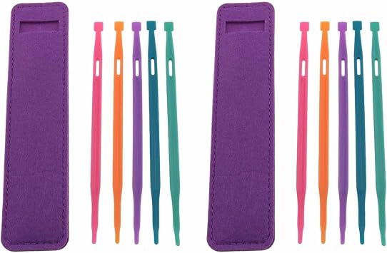 Ruiwaer 10PCS Colored Threaders Yellow Green Red Blue Purple with Two Leather Cases Sewing Tool Set Clothing Elastic Band Auxiliary Needles Rubber Band Threaders