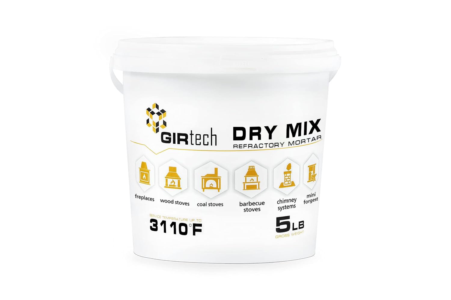 GirTech Refractory Cement Dry Mix Mortar 5 LB - 3000°F Heat Resistant for Fire Brick Lining, Fireplaces, Kilns, Forges & Fire Pits