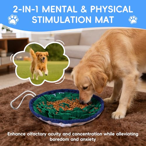 AMFUN Schnüffelteppich Hund, Schnüffelmatte zur Förderung, Welpen-Trainingsmatte für langsames Füttern, Rutschfest, Waschbar, Filz-Material, Lernspielzeug für kleine und große Hunde - Grün, 48 × 48 cm