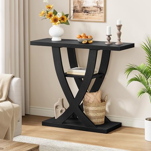 FAVOOSTY 31.5" Entryway Table, 3 Tier Hallway Table, Console Tables, Black - Image 3