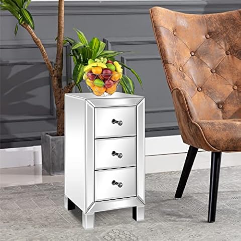 HomVent Mirrored Nightstand with 3 Drawers Cover