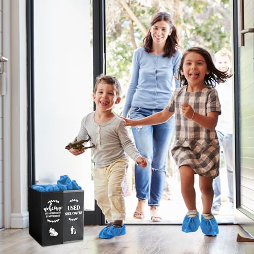 Shoe Cover Box Dispenser Foldable Storage Bin Holder with Used Shoe Covers and Welcome Please or Remove Sign for Open House Supplies (Black, Gray) - Image 3