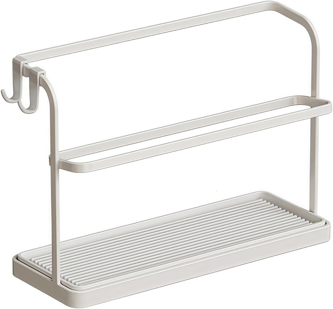 Two-Tier Bottle Drying Rack with Removable Drain Tray, Carbon Steel Cup Mug Holder for Kitchen Countertop Storage Organization, Space Saving(A)