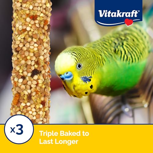 Image of Vitakraft Crunch Sticks Parakeet Treat - 2 Sticks in Orange and Apricot Flavor - Triple Baked with Natural Wood Center - Added Vitamins and Minerals with Cage Clip Holder for Long-Lasting Enrichment