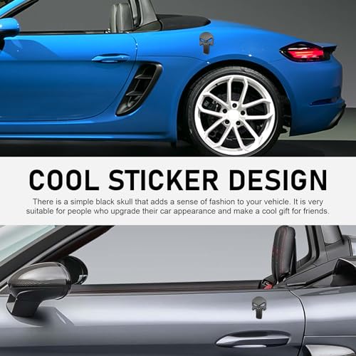 Image of 2 PCS Car Punisher Skull Sticker, 2.2 inch x 1.7 inch 3D Metal Gloss Anti-Rust Fuel Tank Trunk Emblems Badge Decoration, Cover Scratches Personality Self-Adhesive Decal, Universal for Cars (Black)