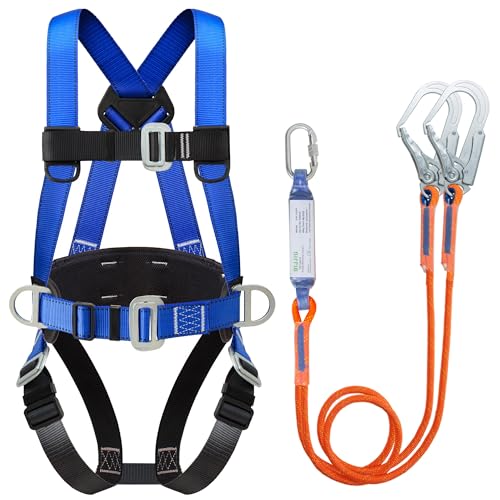 DIJJIG Safety Harness Fall Protection Kit Full Body Roofing Harnesses With Internal Shock Absorbing Lanyard, Blue Safety Harness For Construction OSHA/ANSI Compliant