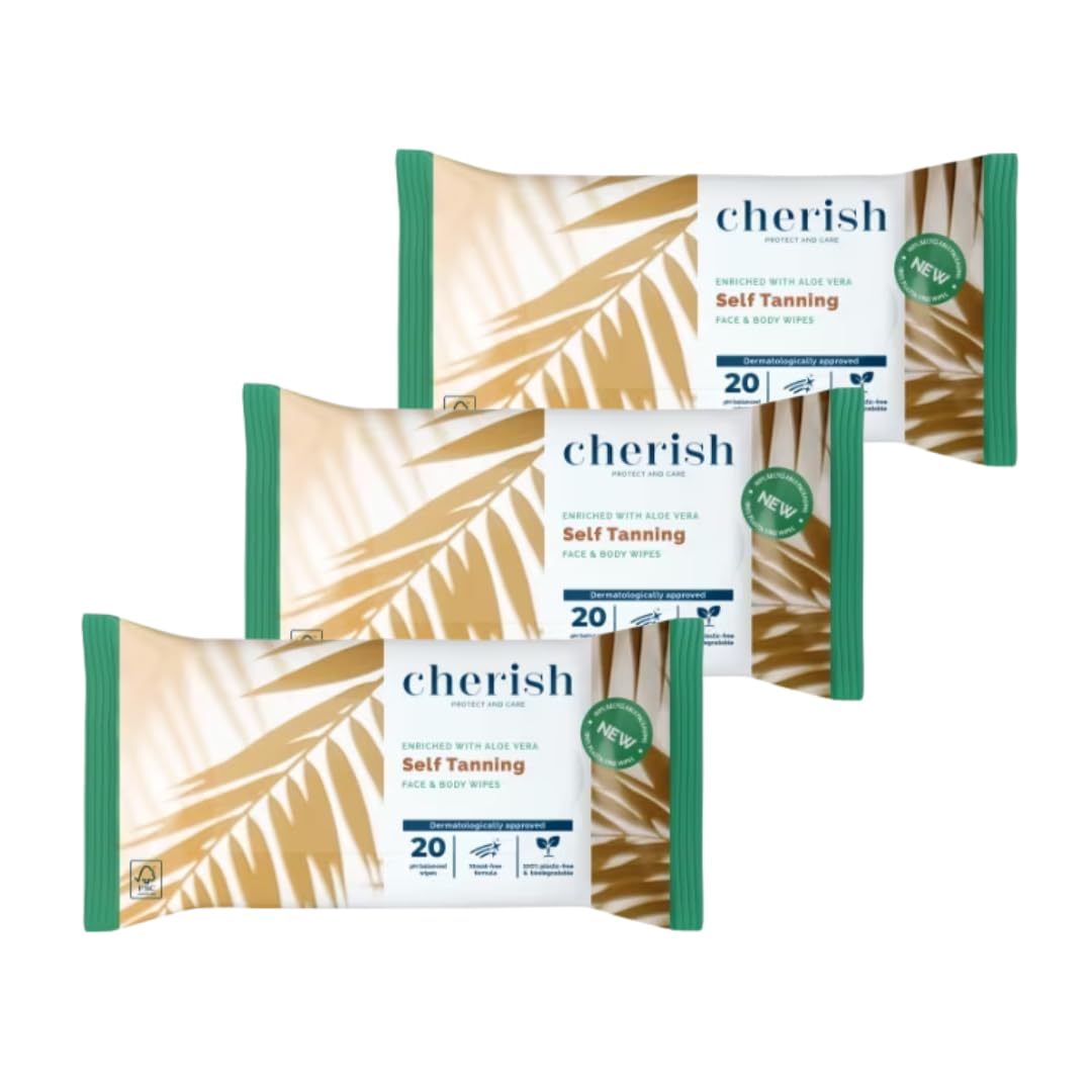 Self-Tanning Wipes 3 x 20 Pack (60 Wipes Total) | Gradual Self-Tan Towelettes for Face & Body | Streak-Free, Quick-Drying | Unisex Bronze Glow. Enriched with Aloe Vera.