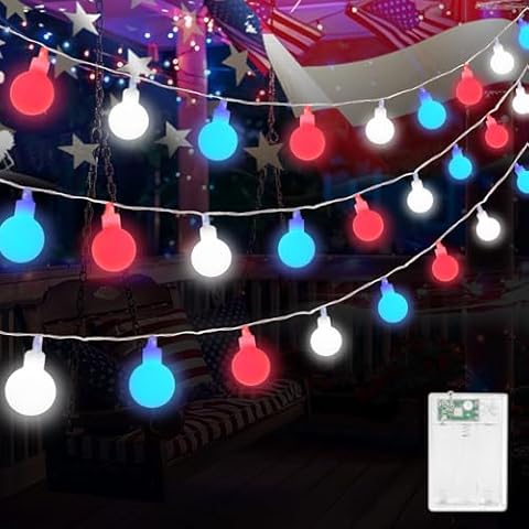 ITICdecor 4th of July Decoration Lights 30LED Globe String Lights Battery Operated, Red White and Blue Connectable Lights for Independence Day American Flag Holiday Cover