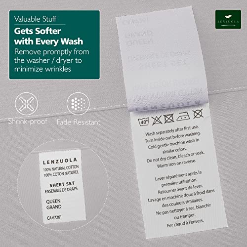 Lenzuola 100% Natural Cotton Bed Sheets Set Queen, 4 Piece 200 Thread Count – Sateen Weave, Deep Pocket with Elastic All Around, Breathable & Cooling – Gray by Lenzuola - Used condition - Image 7