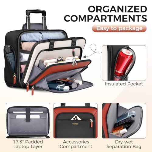 Ytonet Lockable Wheeled Laptop Bag, Luggage with Insulated Waterproof Pockets and Separate Waterproof Wet/Dry Section, 17.3 Inch Laptop Bag with Wheels for College Teacher, Work, Travel, Business - Image 2