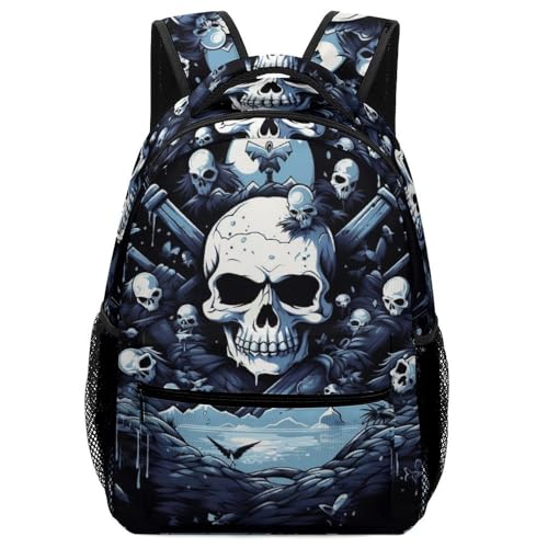 Sac d'école sac de voyage sac de livre scolaire à motif crâne pour garçons et filles