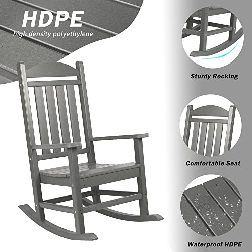 Betterhood Presidential Rocking Chair, High-Density Polyethylene Outdoor Rocker Chair, Oversized Patio Chair For Garden Lawn With 400Lbs Support, Grey #TOP3