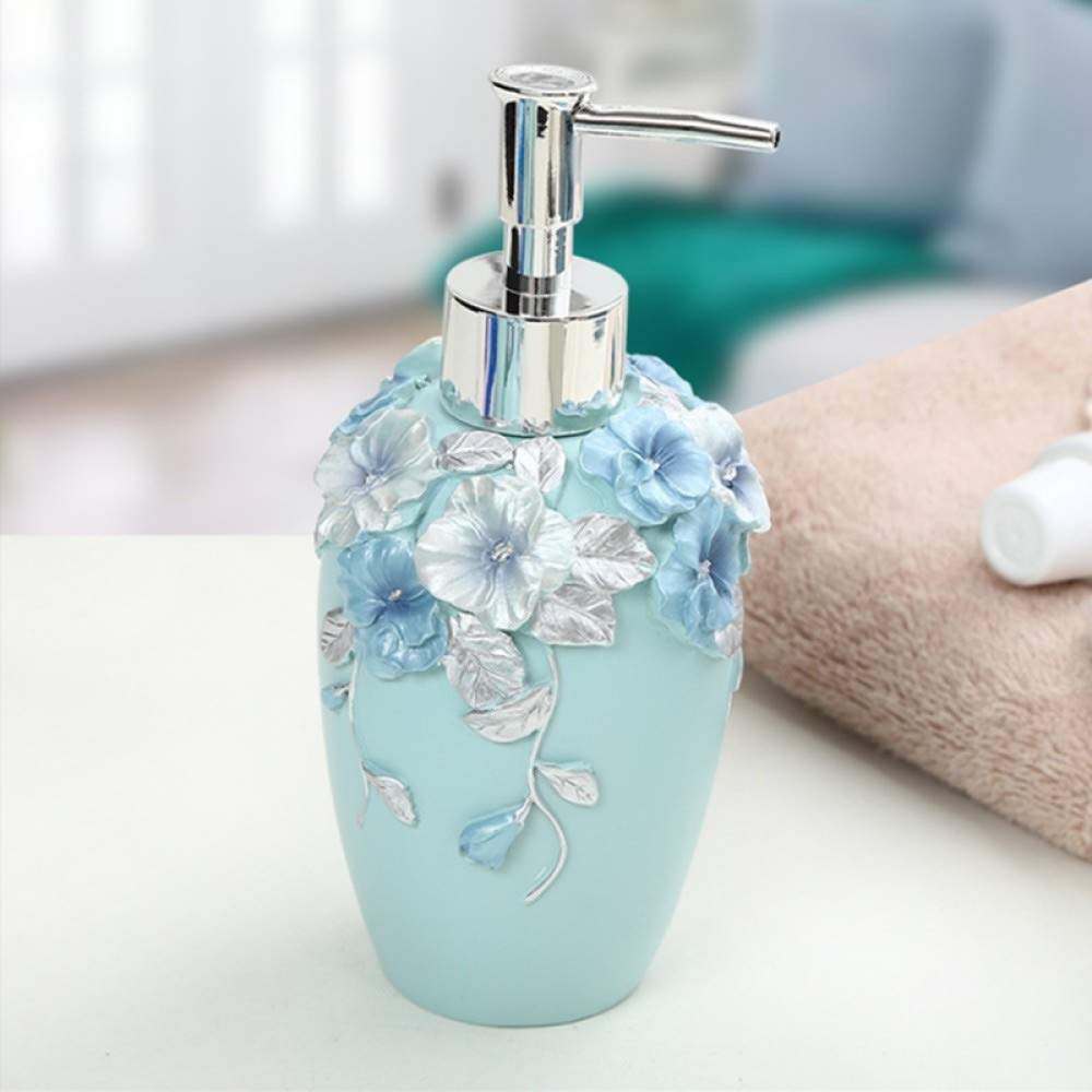 Seifenspender,360Ml Blaue Flasche Vintage Geprägte Blumen Nachfüllbarer Leerer Dekorativer Flüssiger Spender Für Seifenshampoo-Duschgel