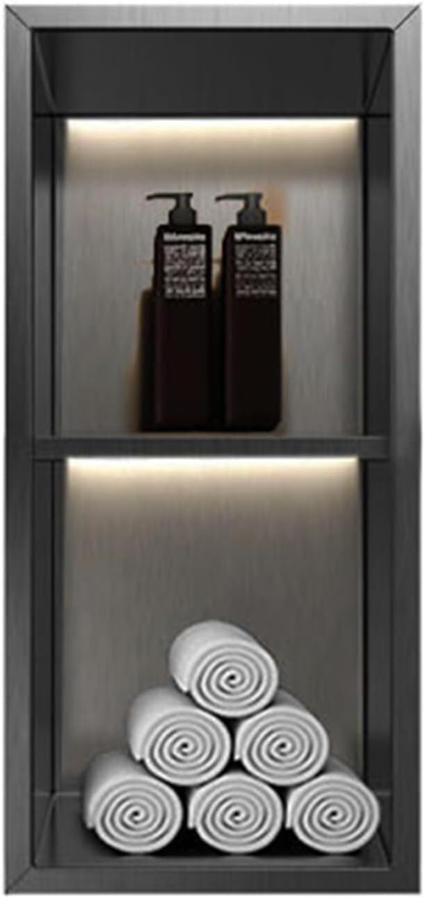 MYUYEE Recessed Bathroom Partition Shower Shelf, Niche Single Recessed Shower Shelf, Stainless Steel Niche (Black 29X70X12.5Cm)