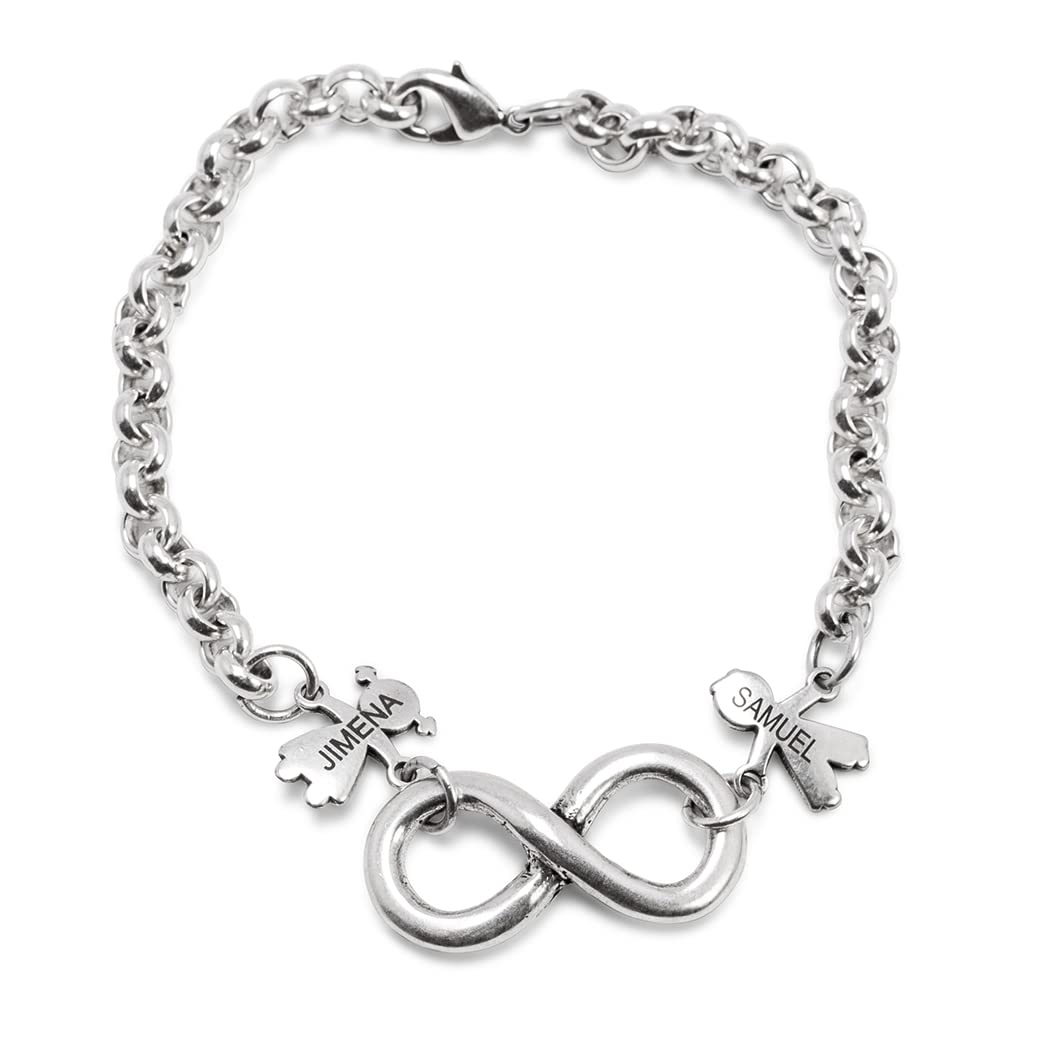 Pulsera eslabón fino INFINITO con NENES. Ideal para el DÍA DE LA MADRE. Regalo original, personalizado con los nombres de tus hijos