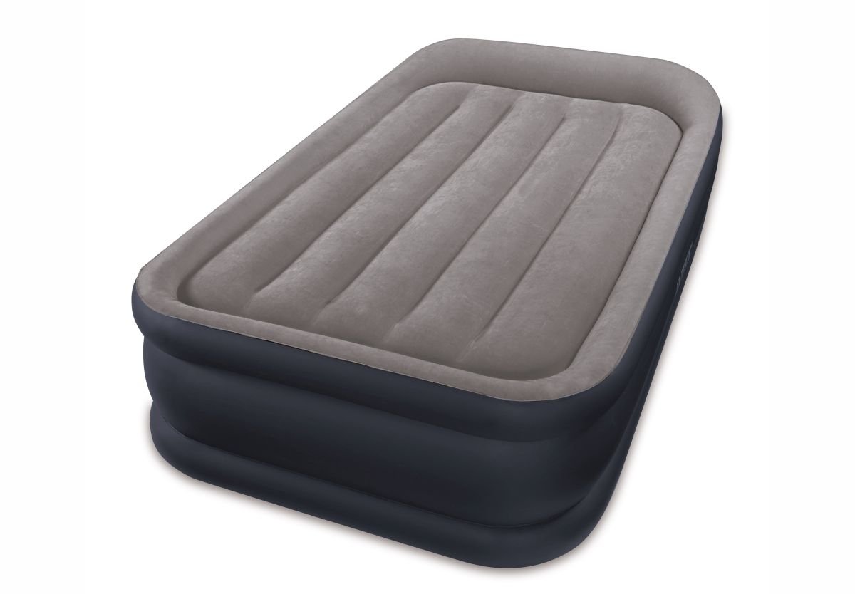 Intex Pillow Rest Adult Twin Deluxe W/Fiber Tech Bip Airbed, Top: Grey/Bottom – Blue, 99 x 191 x 42 cm
