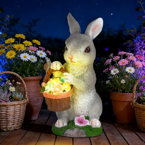 Cuteefun Statue Solaire de Lapin pour Jardin Extérieur, Deco Jardin Exterieur Animaux avec...