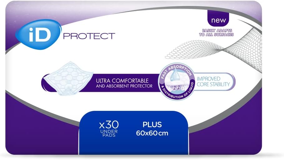 ID Expert Protect Incontinence Bed Protector, 60 x 60 cm, 760ml, 30 Pads, Easily Protects Furniture, Designed with a Diamond Structure
