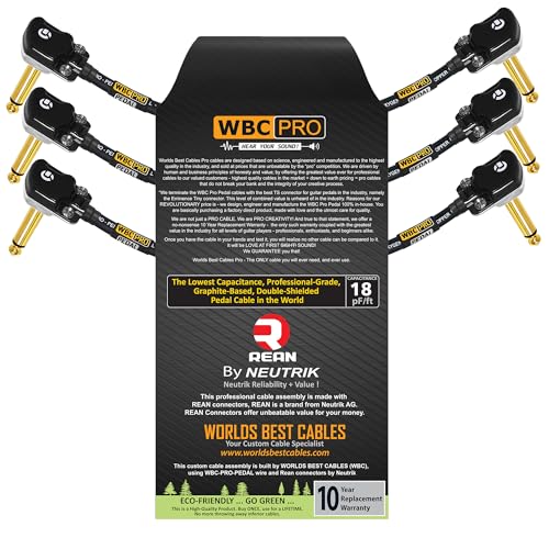 3 Units - 5 Inch - WBC-PRO-Pedal – 22 AWG - Low-Cap (18pF/ft) – Pro-Grade – Graphite-Based - Dual-Shielded Pedal, Effects, Patch, Instrument Cable with Neutrik-Rean Gold Plated Pancake TS Connectors