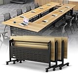Mobiler Konferenztisch mit abschließbaren Rädern, tragbarer Konferenztisch für Büro, Klassenzimmer und Seminarsitze, 210 x 160 cm, Ahornblatt-Finish, vielseitig und platzsparend