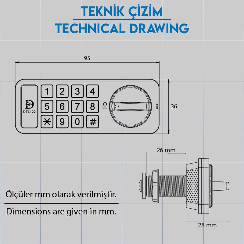 DTL122 Elektronik Dolap Kilidi – Dijital Şifreli Tuş Takımı, Type-C Şarjlı, Anahtarsız Akıllı Güvenl