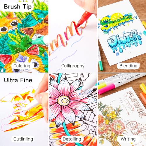 Image of Shuttle Art Dual Brush Marker Pens, 56 Colors Water-based Ink, Dual Tip Calligraphy Pens Fineliner and Brush Tip perfect for Kids Adult Artist, Hand Lettering, Journal, Doodling, Writing