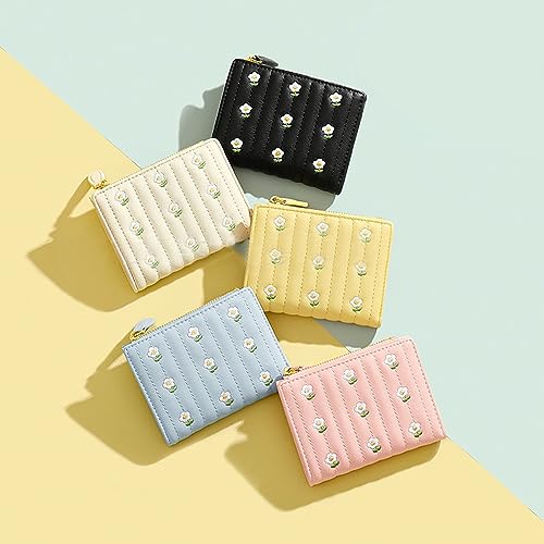 Mokoze Girls Wallet, Cute Wallet with Flower Pattern and ID Window Zipper Pocket Bifold Wallet for Travel, Shopping, Gift Giving and Daily Use (Black)3